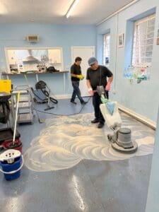 cleaning the centre's floors